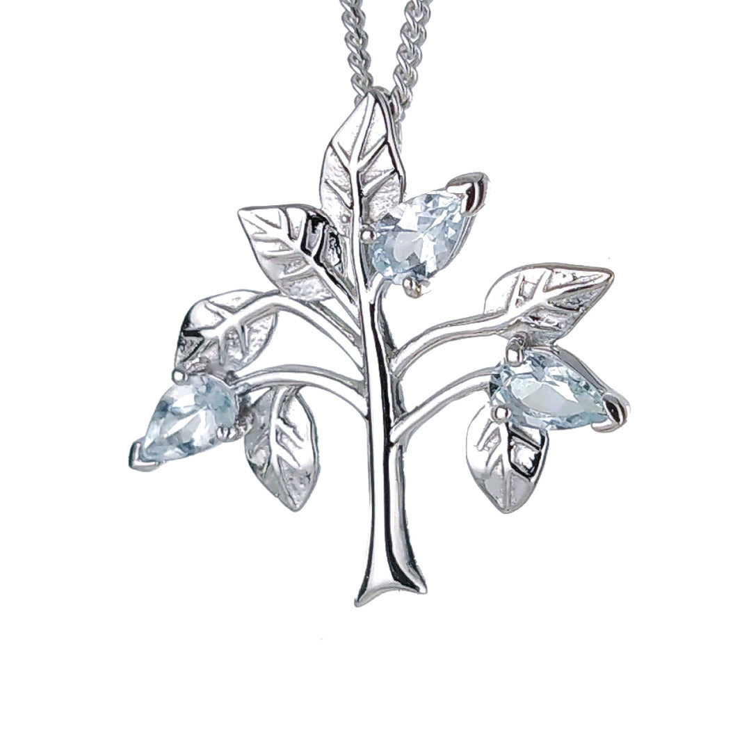 Aquamarine Tree of life necklace sterling silver