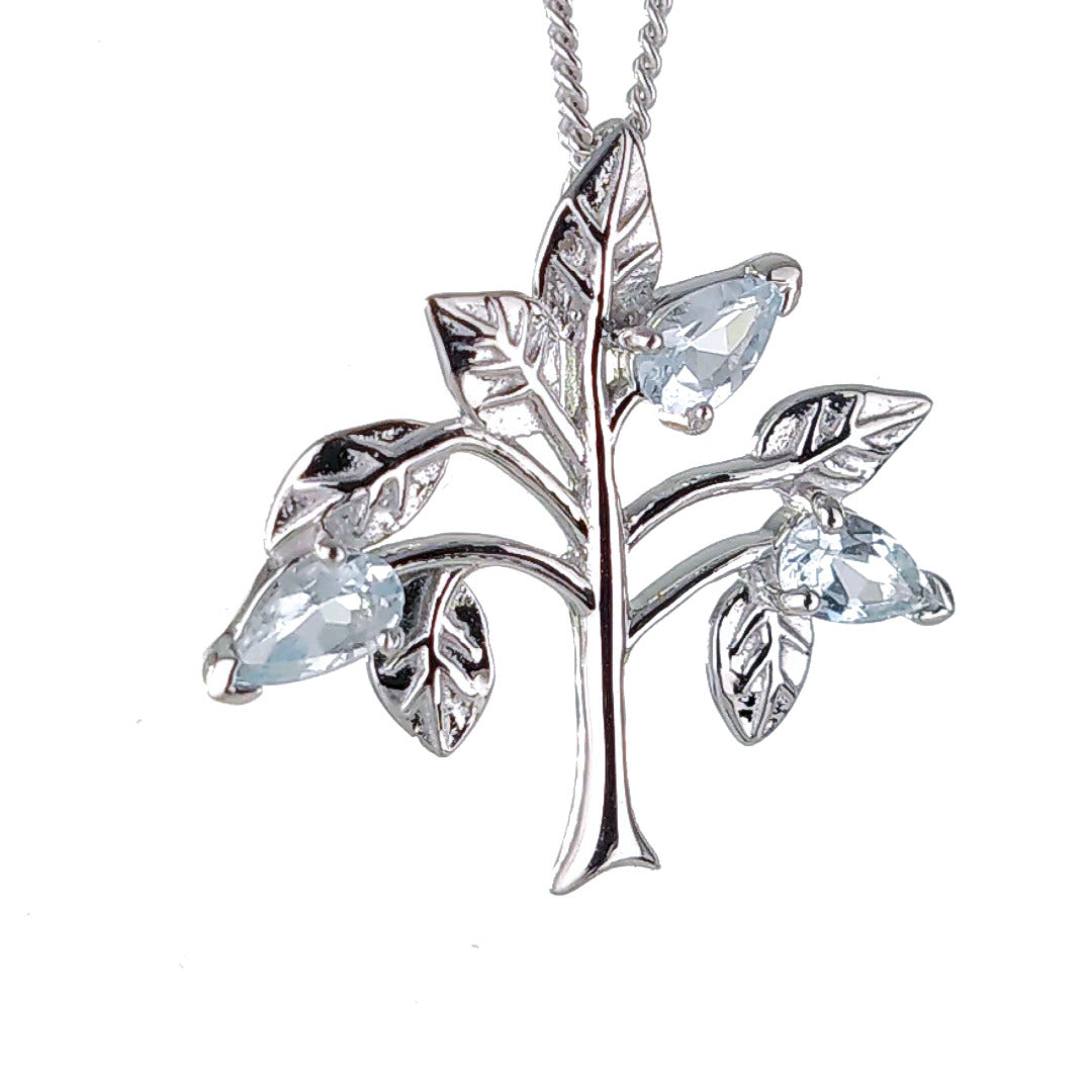 Aquamarine Tree of life necklace sterling silver