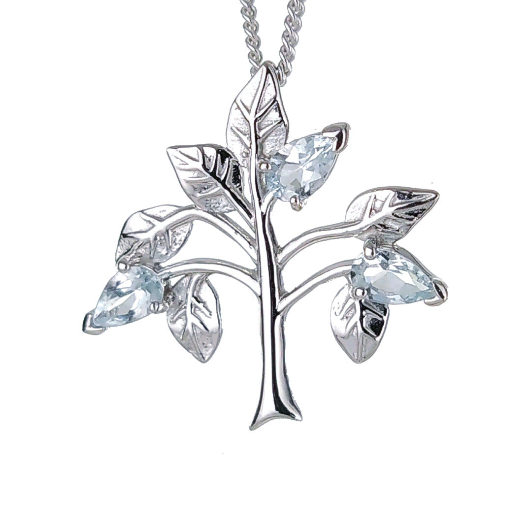 Aquamarine Tree of life necklace sterling silver