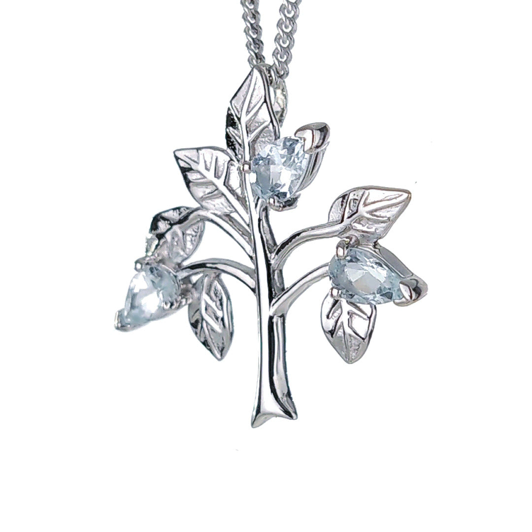 Aquamarine Tree of life necklace sterling silver