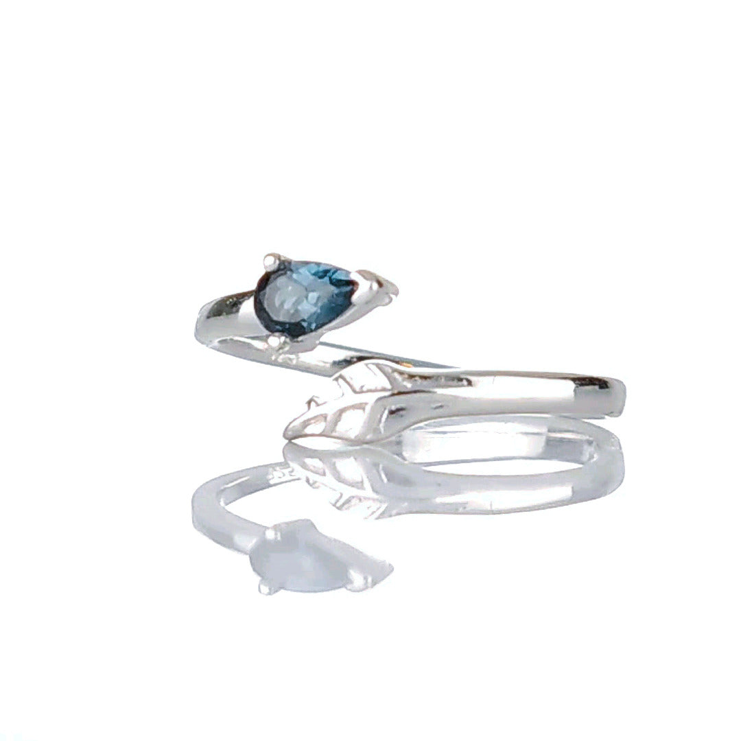 Sterling Silver Topaz Ring Adjustable Size I-T London Blue Tree of life Boxed Gift