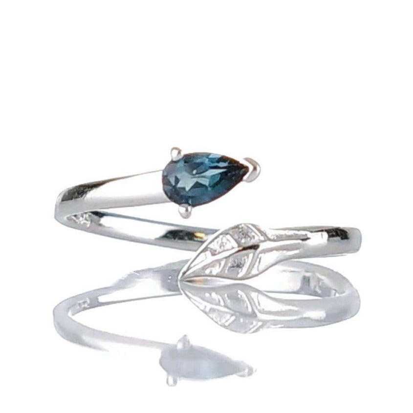 Sterling Silver Topaz Ring Adjustable Size I-T London Blue Tree of life Boxed Gift