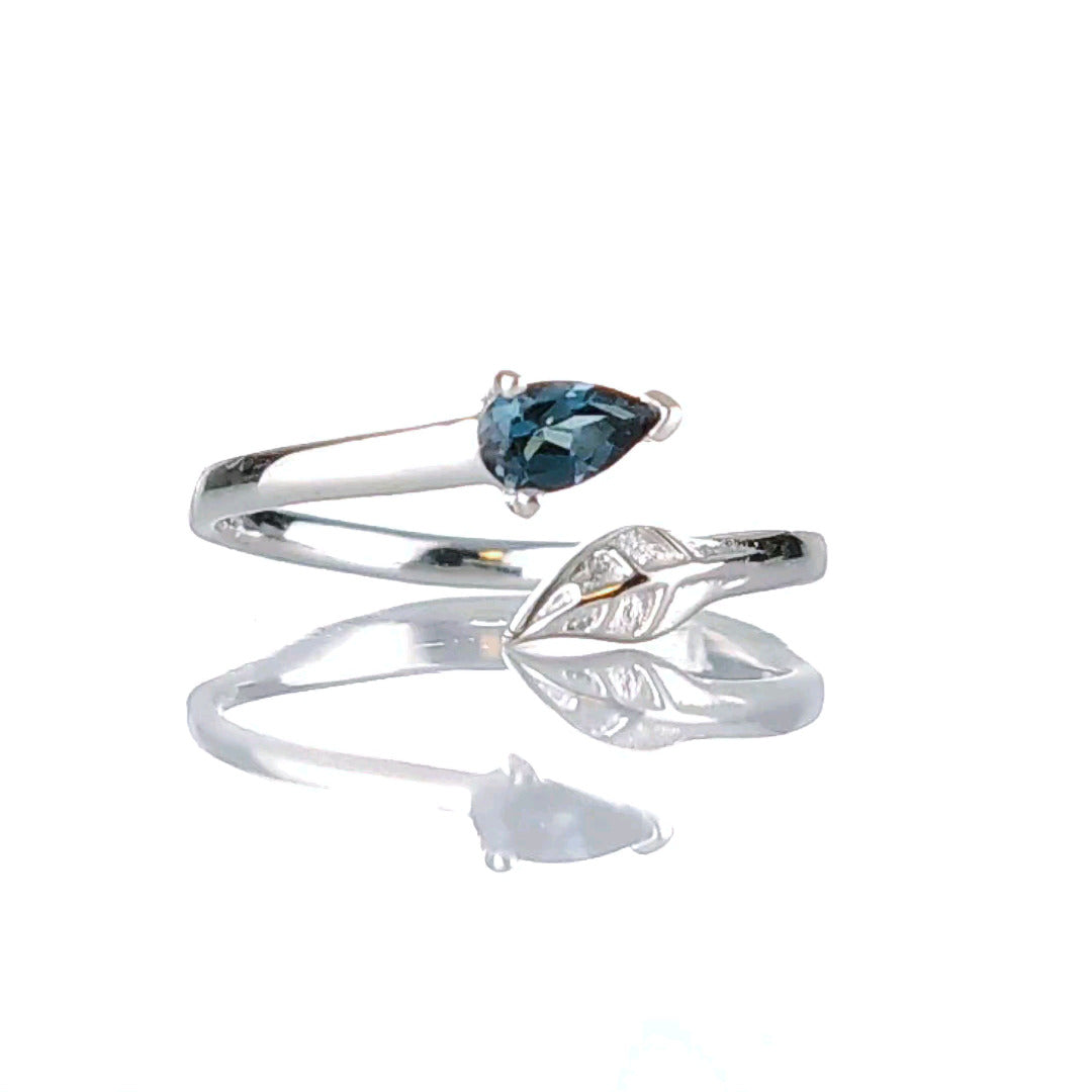 Sterling Silver Topaz Ring Adjustable Size I-T London Blue Tree of life Boxed Gift