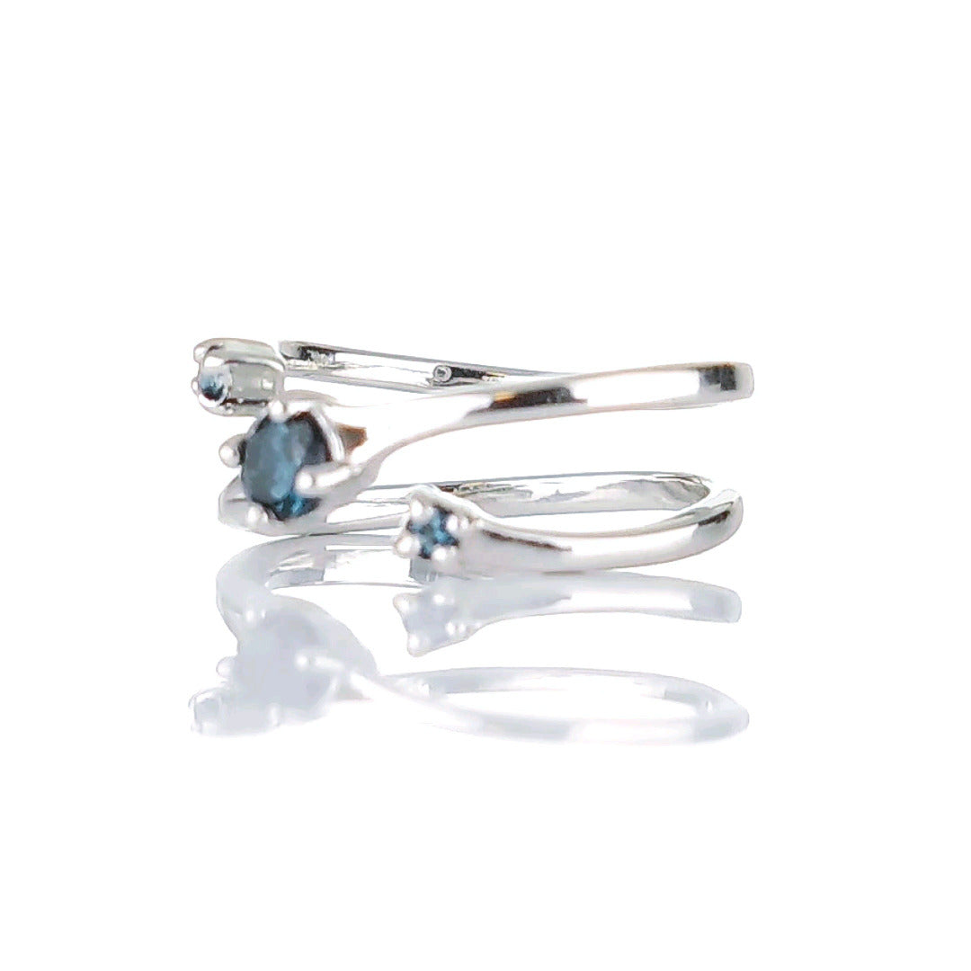 Sterling Silver Adjustable Ring Size J-S Trilogy London Blue Topaz Boxed Gift