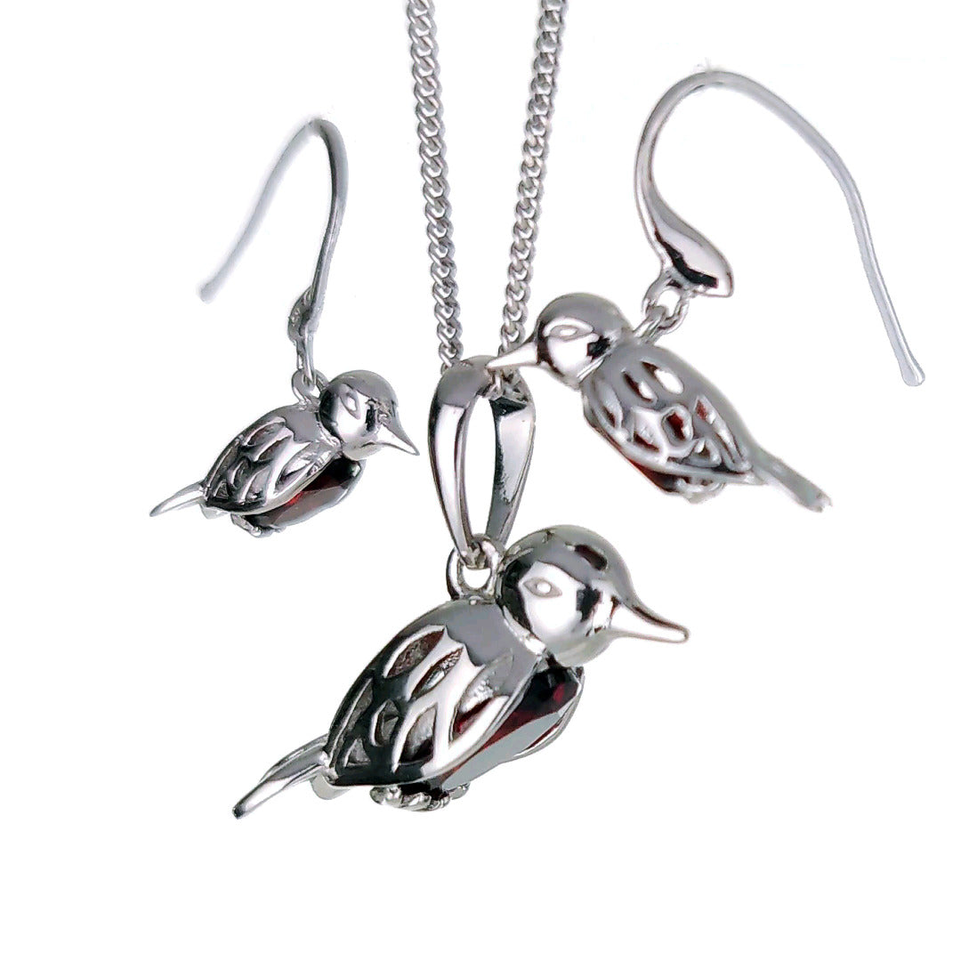 Robin Necklace Earring Set Sterling Silver Real Garnet