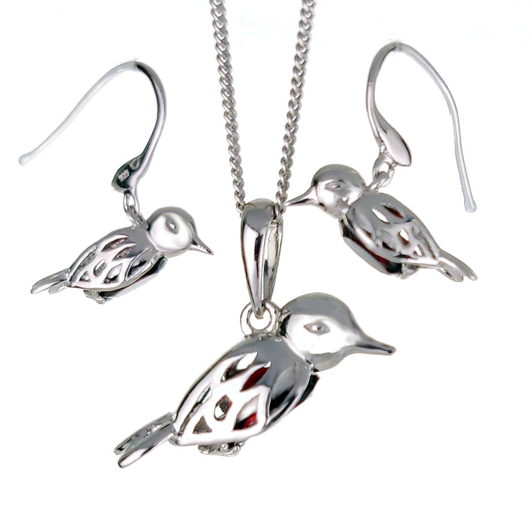 Robin Necklace Earring Set Sterling Silver Real Garnet