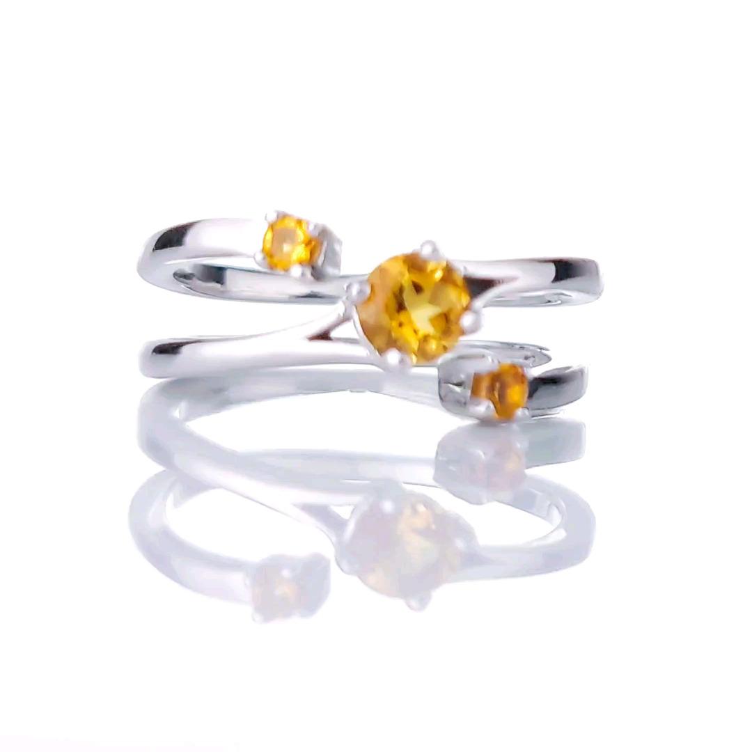 Sterling Silver Citrine Ring Adjustable Size I-T Yellow November Birthday