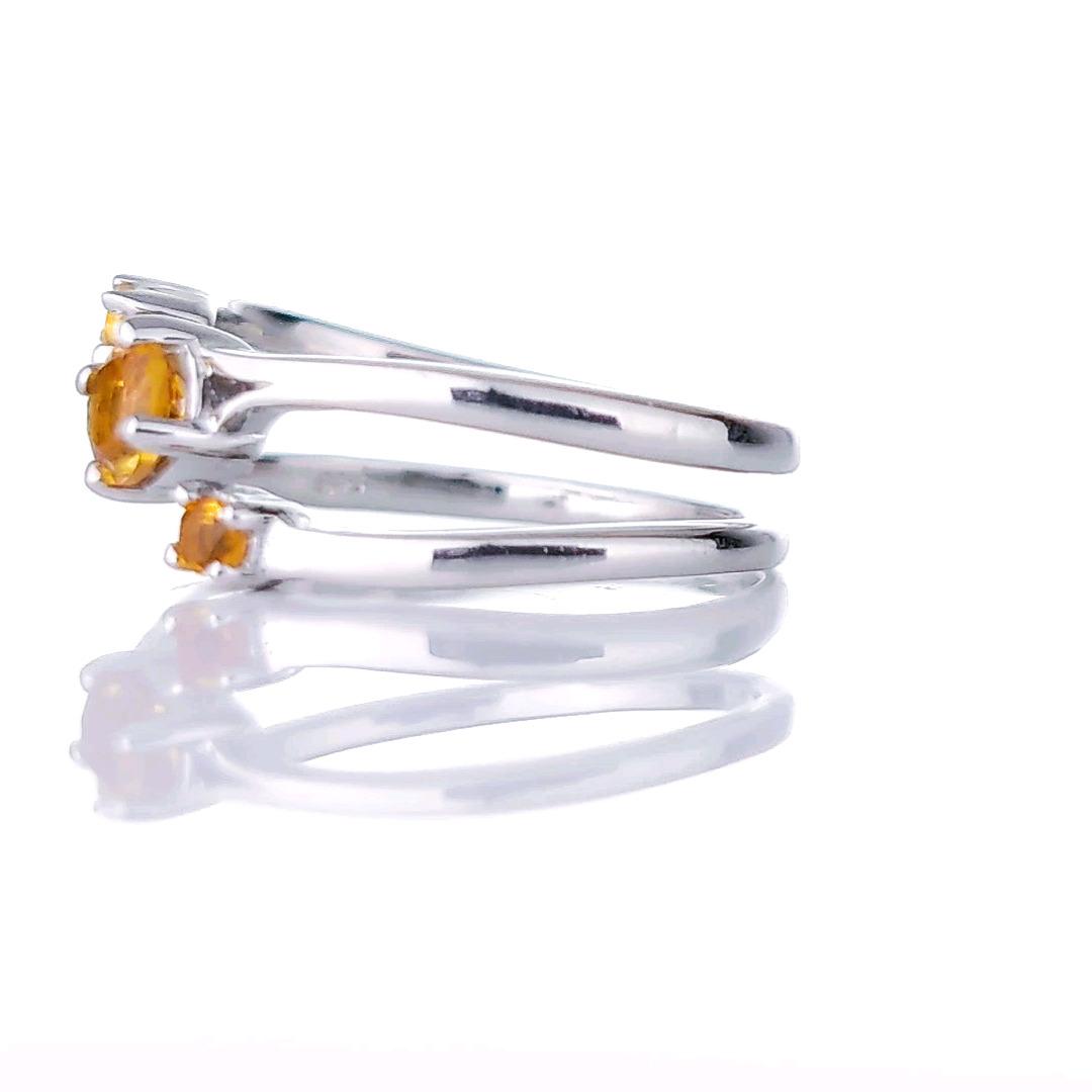 Sterling Silver Citrine Ring Adjustable Size I-T Yellow November Birthday