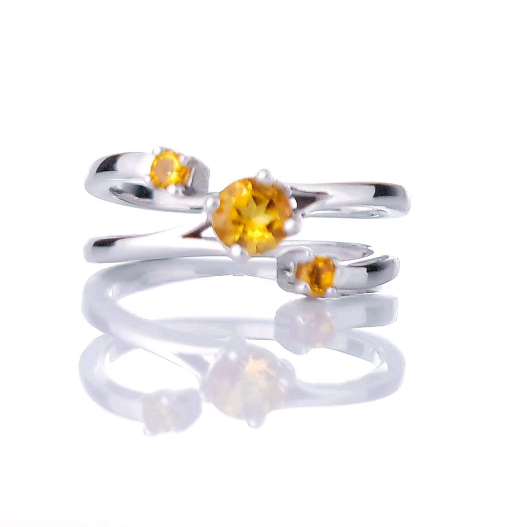 Sterling Silver Citrine Ring Adjustable Size I-T Yellow November Birthday