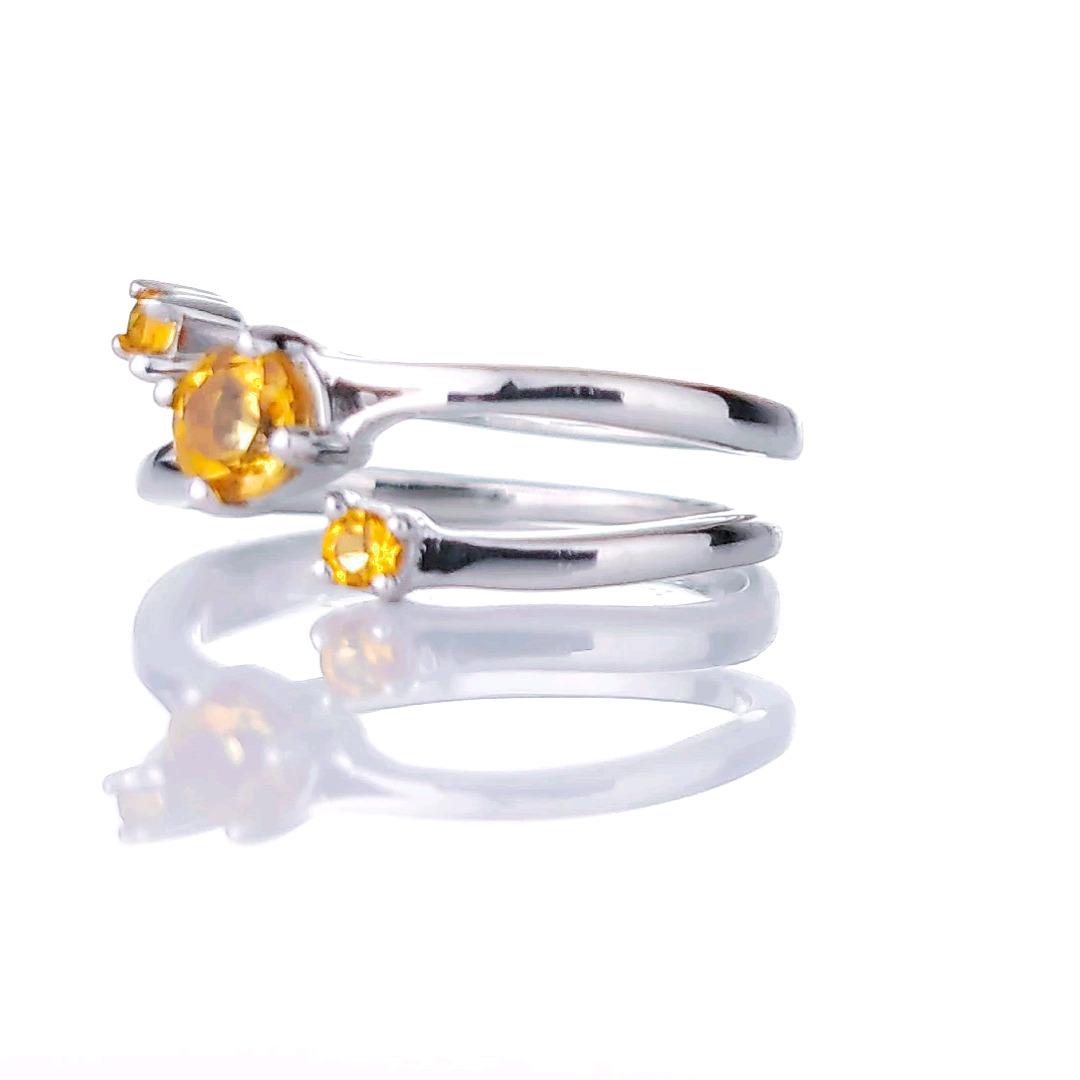 Sterling Silver Citrine Ring Adjustable Size I-T Yellow November Birthday