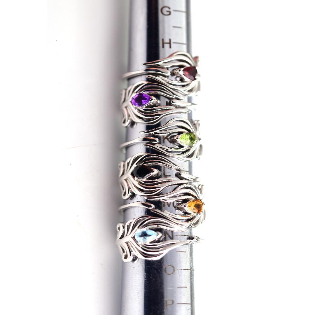 Sterling Silver Topaz Ring Adjustable  Size I-T Blue Peacock Feather December Birthstone