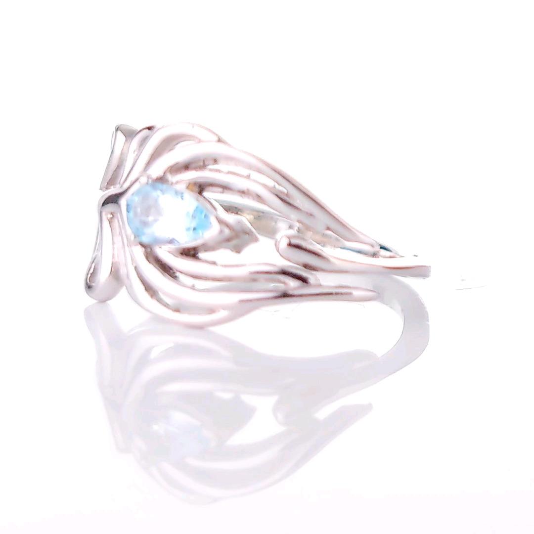 Sterling Silver Topaz Ring Adjustable  Size I-T Blue Peacock Feather December Birthstone