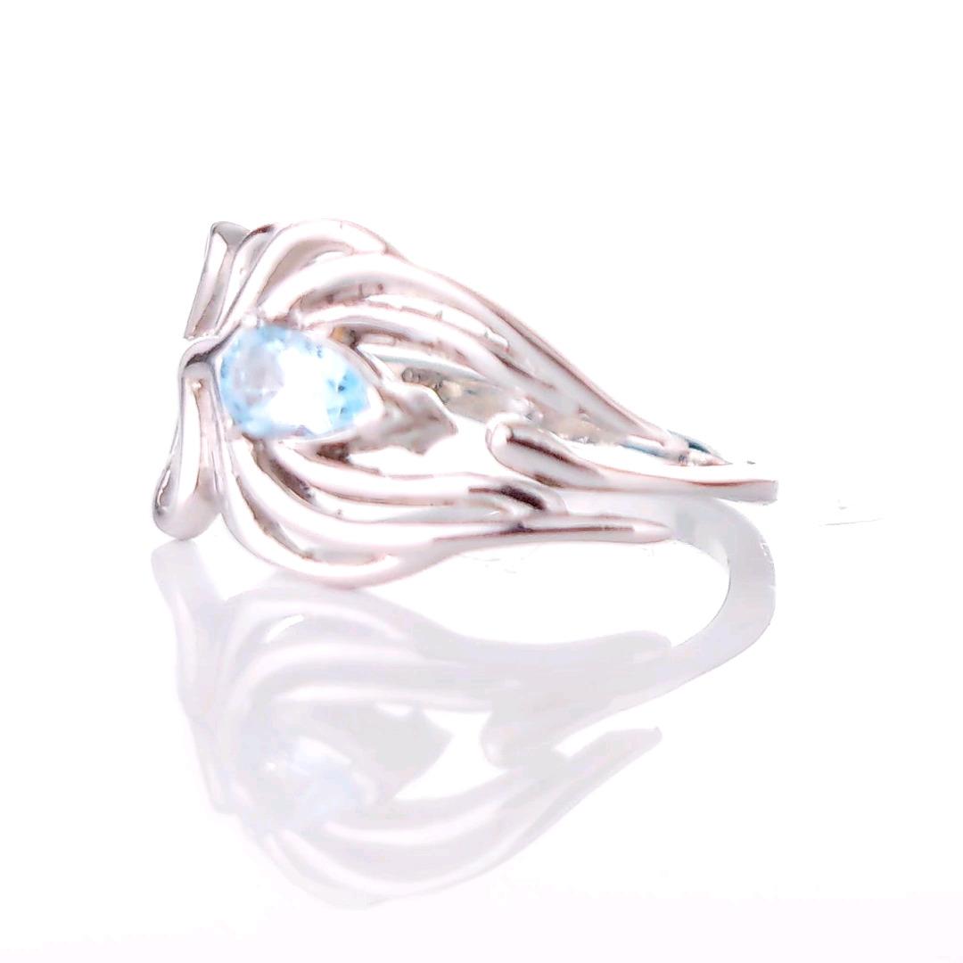 Sterling Silver Topaz Ring Adjustable  Size I-T Blue Peacock Feather December Birthstone