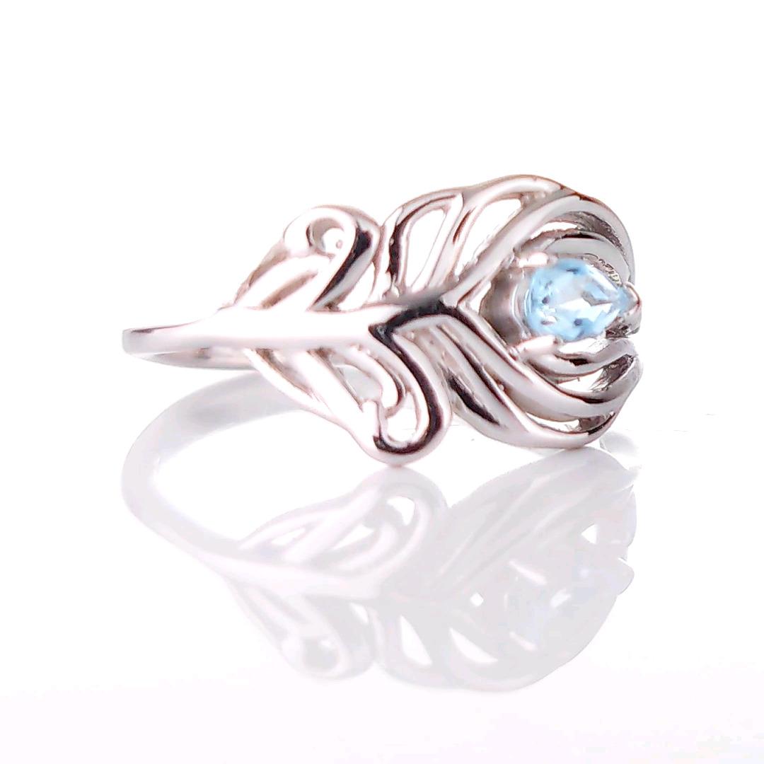 Sterling Silver Topaz Ring Adjustable  Size I-T Blue Peacock Feather December Birthstone