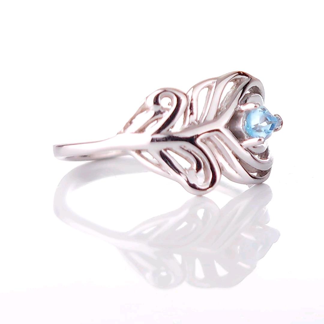 Sterling Silver Topaz Ring Adjustable  Size I-T Blue Peacock Feather December Birthstone