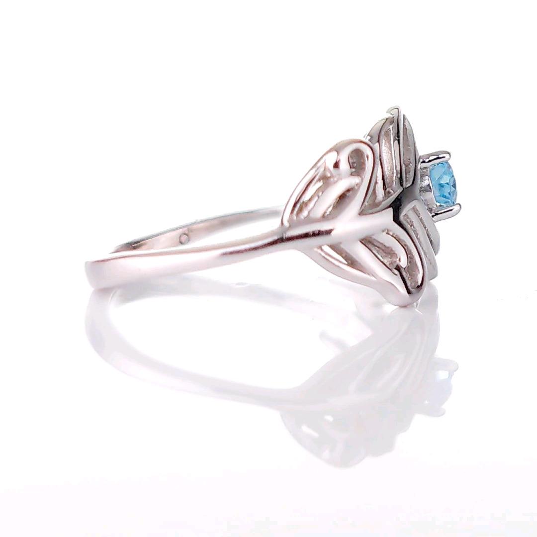 Sterling Silver Topaz Ring Adjustable  Size I-T Blue Peacock Feather December Birthstone