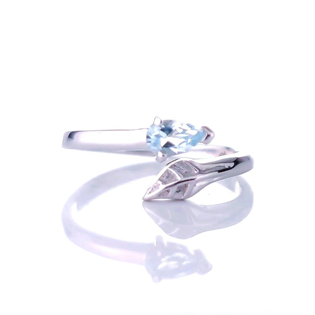 Sterling Silver Topaz Ring Size I-T Adjustable Blue Tree of life December Birthstone