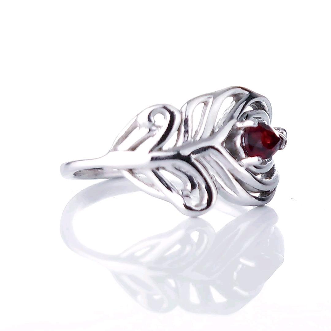 Garnet Peacock Feather Adjustable Ring Sterling Silver Size J-T