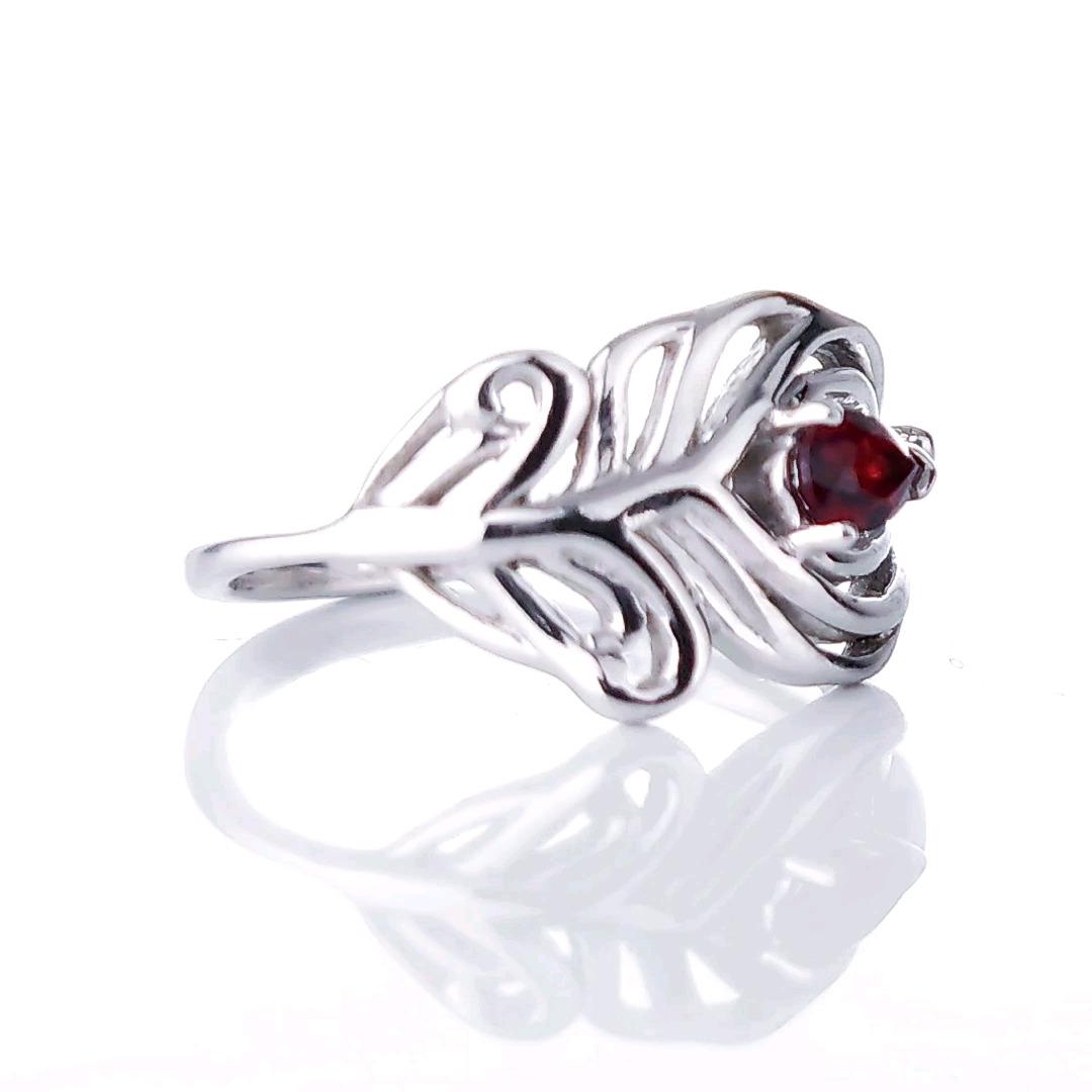 Garnet Peacock Feather Adjustable Ring Sterling Silver Size J-T