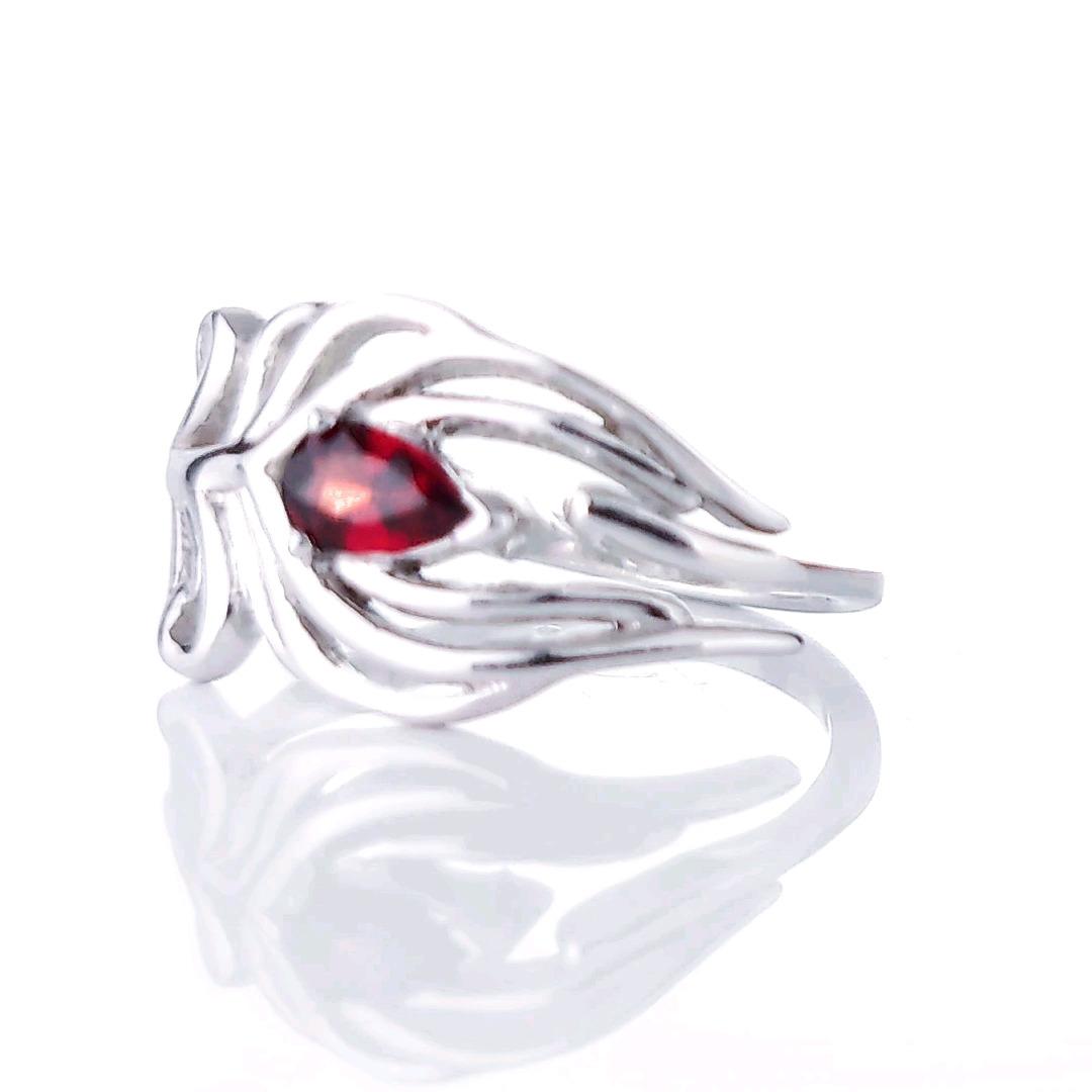 Garnet Peacock Feather Adjustable Ring Sterling Silver Size J-T