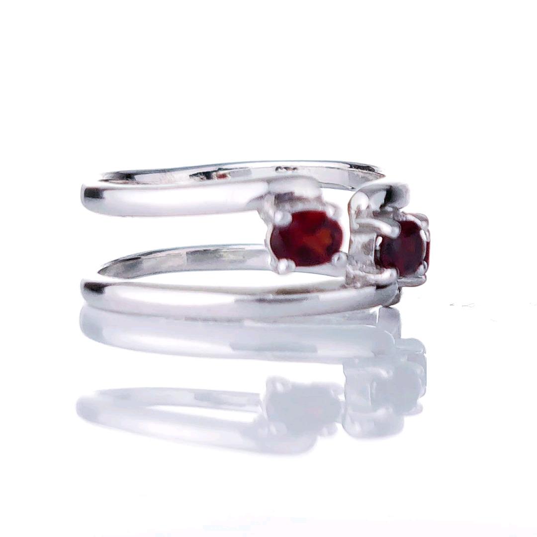 Garnet Adjustable Trilogy Ring Sterling Silver Size I-S