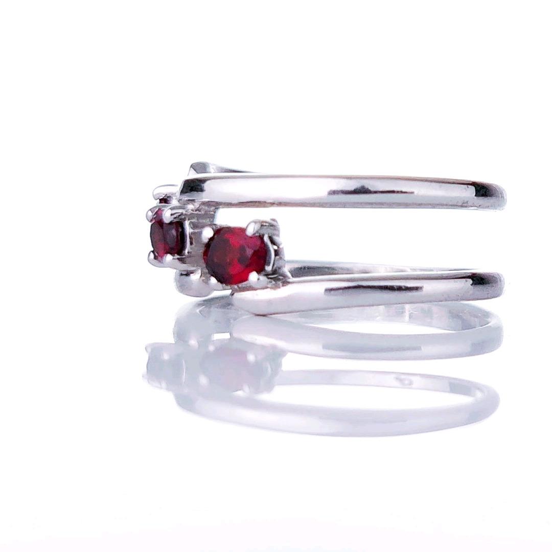 Garnet Adjustable Trilogy Ring Sterling Silver Size I-S