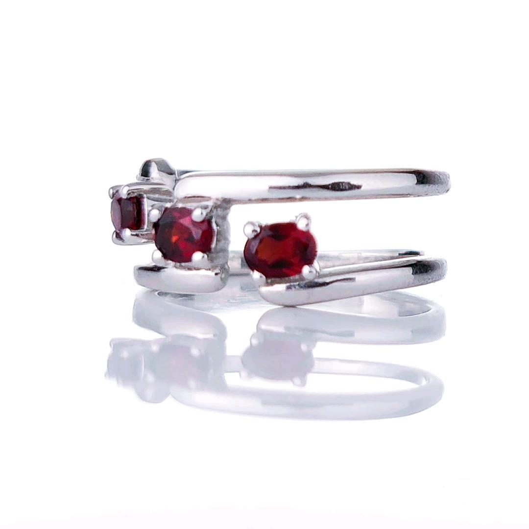 Garnet Adjustable Trilogy Ring Sterling Silver Size I-S