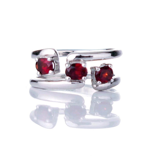 Garnet Adjustable Trilogy Ring Sterling Silver Size I-S