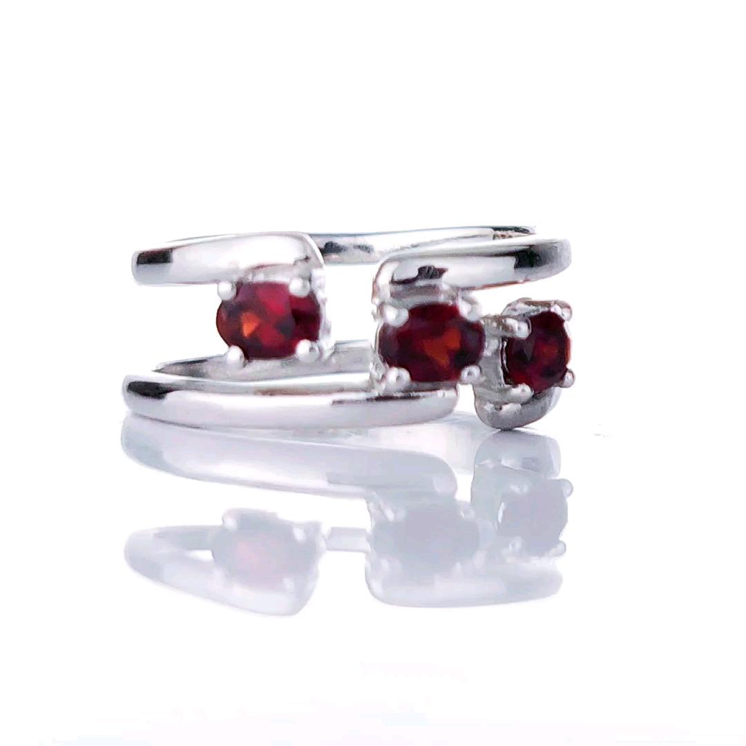 Garnet Adjustable Trilogy Ring Sterling Silver Size I-S