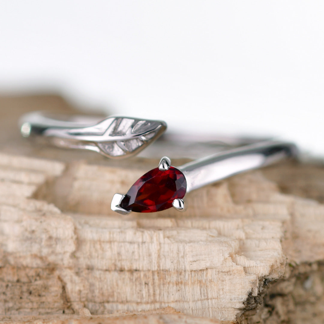 Sterling Silver Garnet Adjustable Ring Tree of life