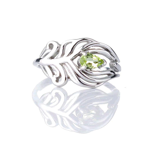 Peridot Peacock Feather Ring Size J-S Adjustable