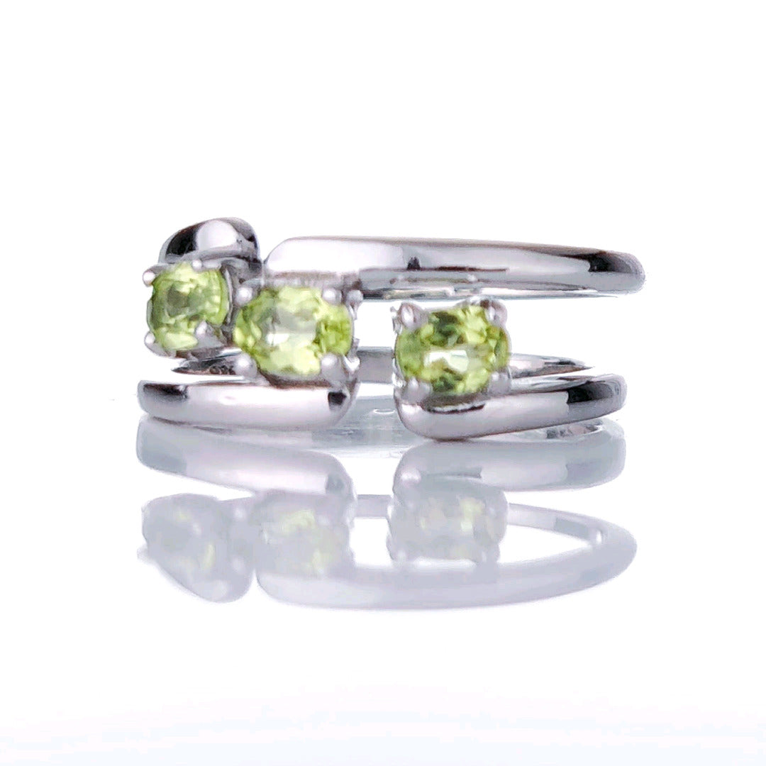 Sterling Silver Peridot Ring  Size I-T Adjustable Trilogy Green August Birthday