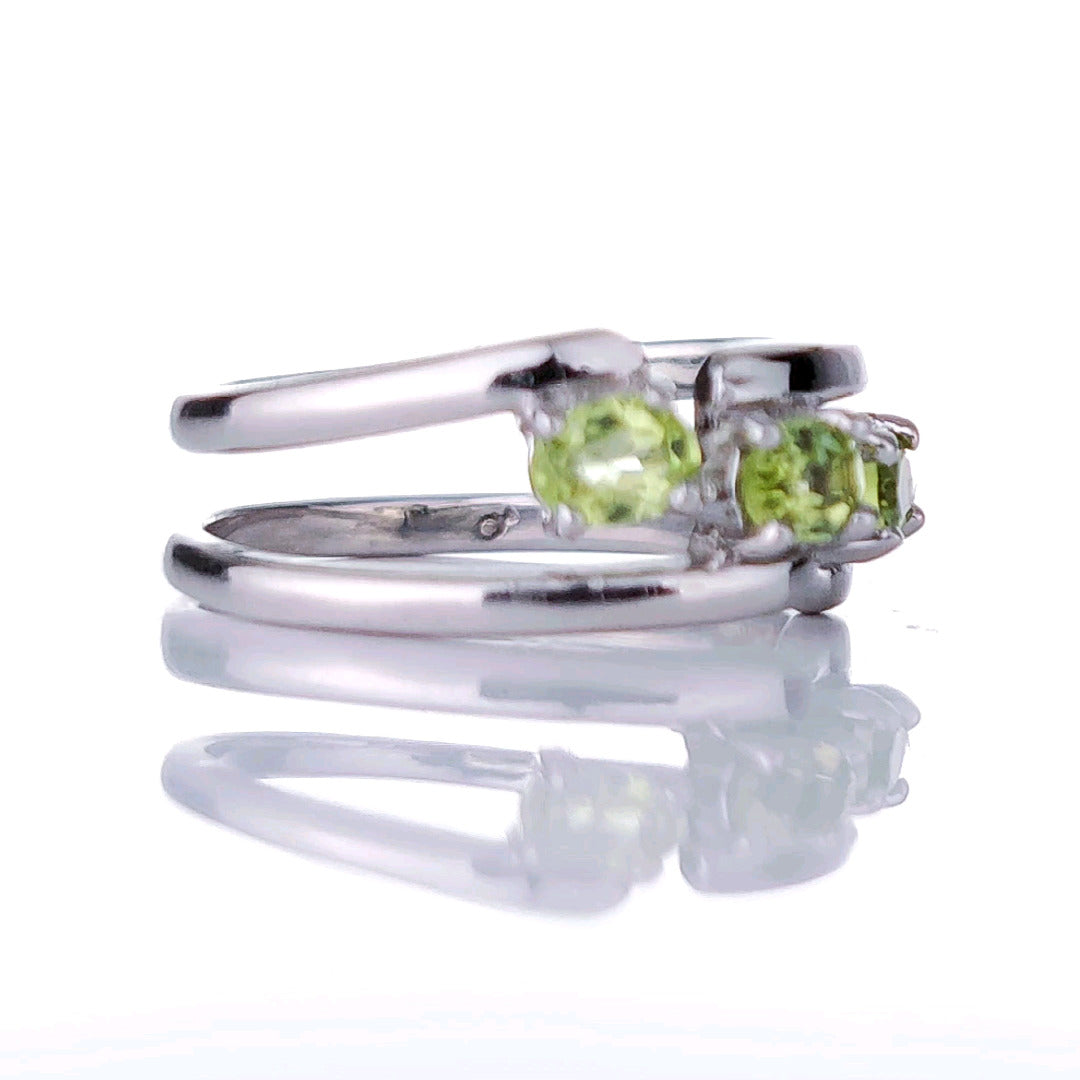 Sterling Silver Peridot Ring  Size I-T Adjustable Trilogy Green August Birthday