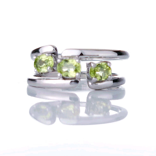 Sterling Silver Peridot Ring  Size I-T Adjustable Trilogy Green August Birthday