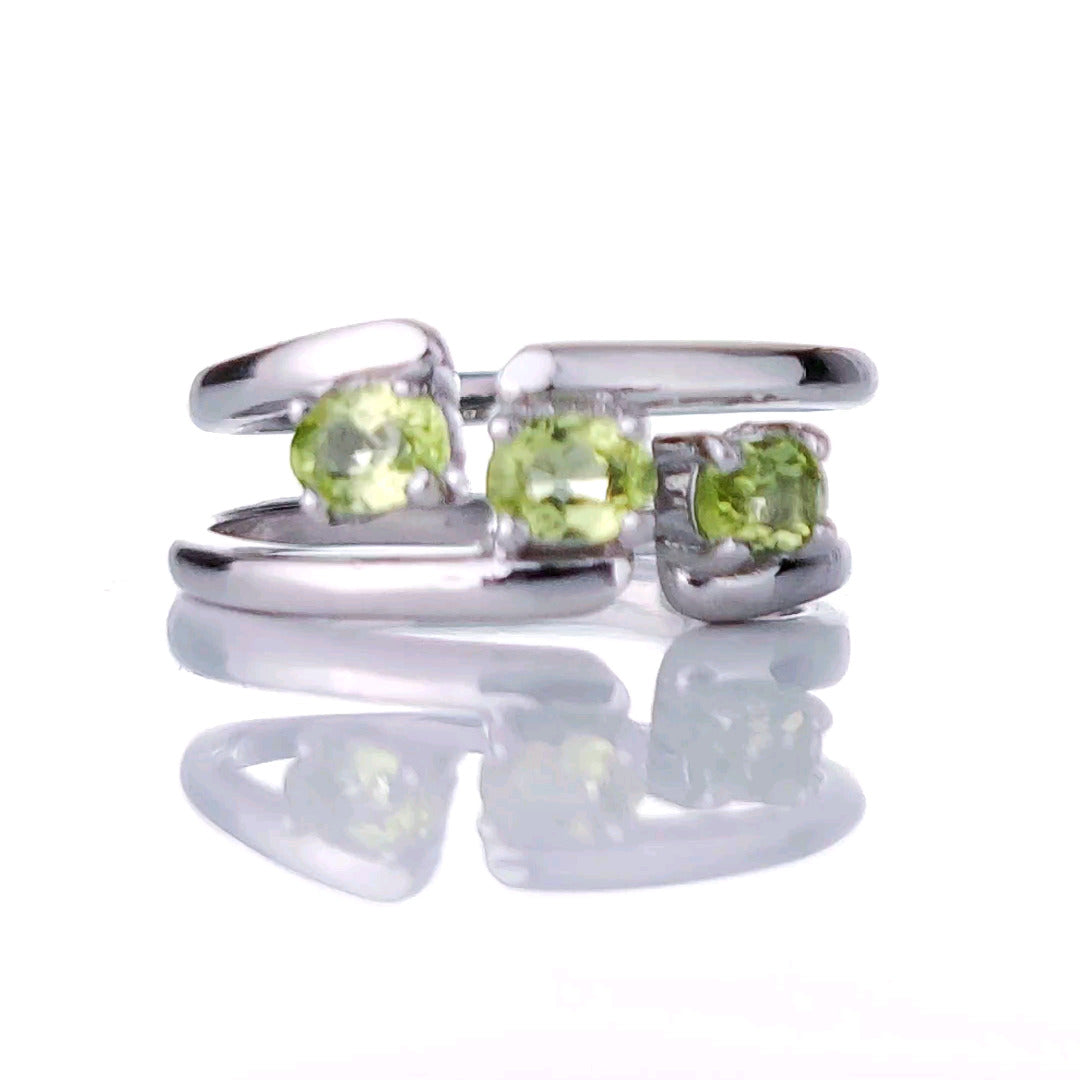 Sterling Silver Peridot Ring  Size I-T Adjustable Trilogy Green August Birthday