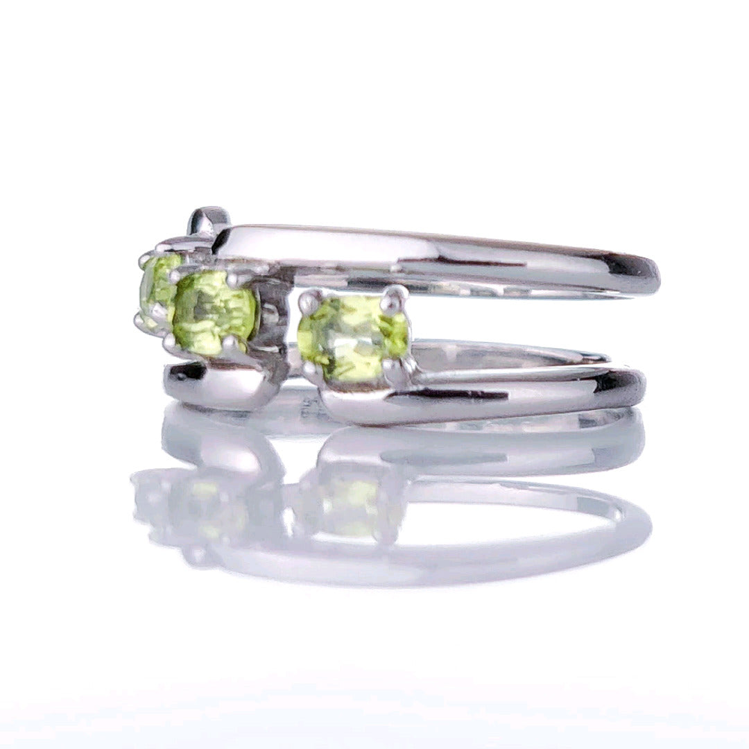 Sterling Silver Peridot Ring  Size I-T Adjustable Trilogy Green August Birthday