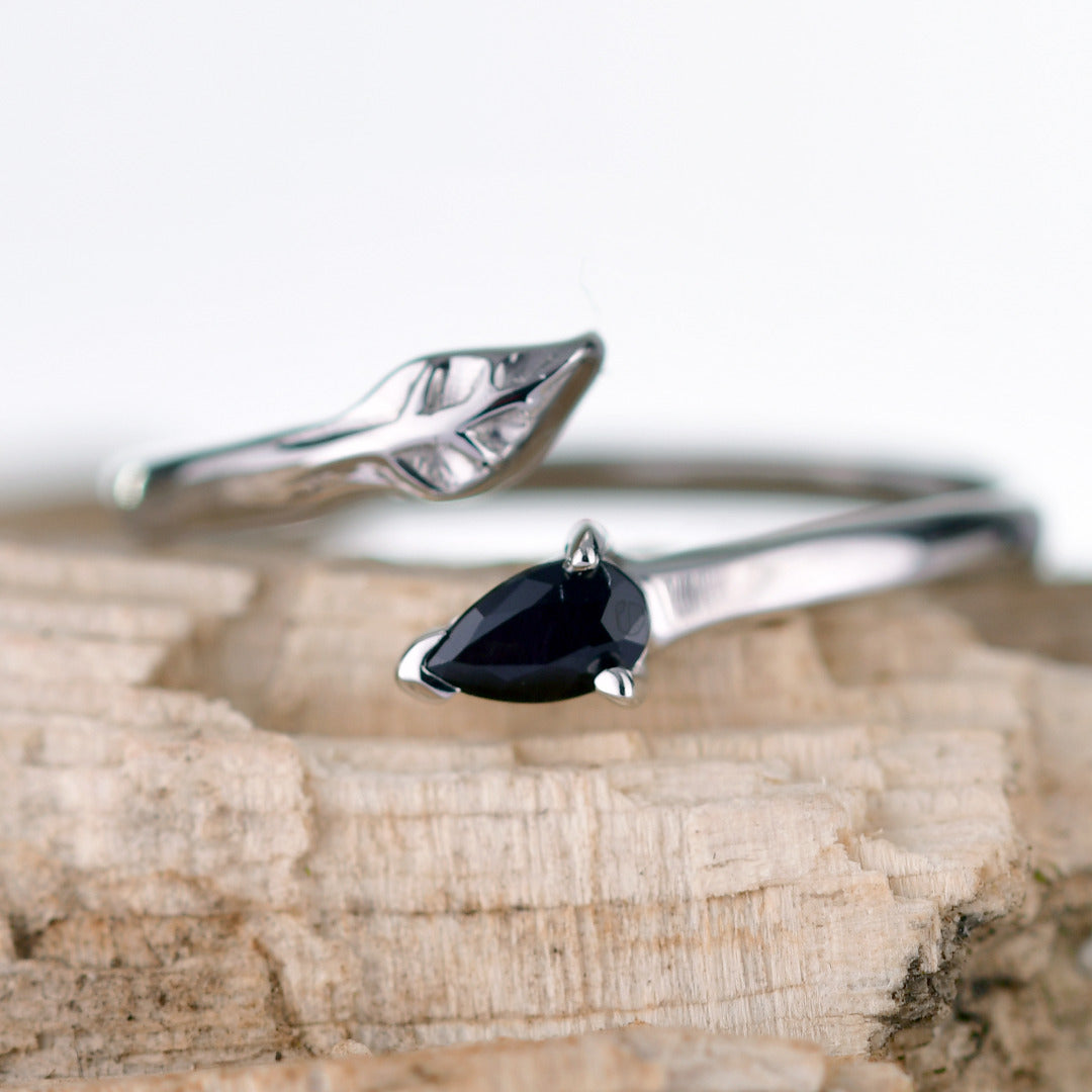 Sterling Silver Sapphire Leaf Ring