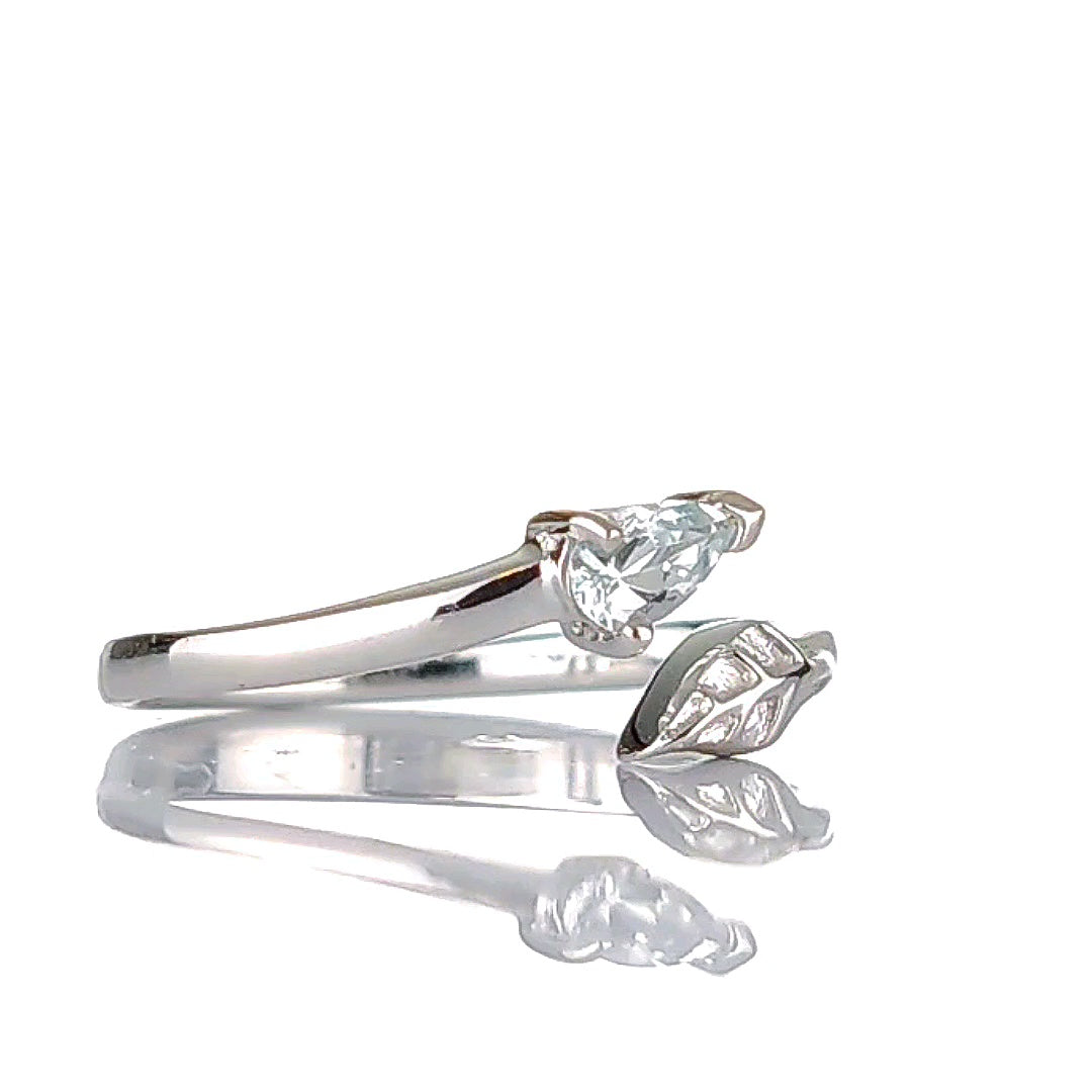 Aquamarine Adjustable Leaf ring sterling silver