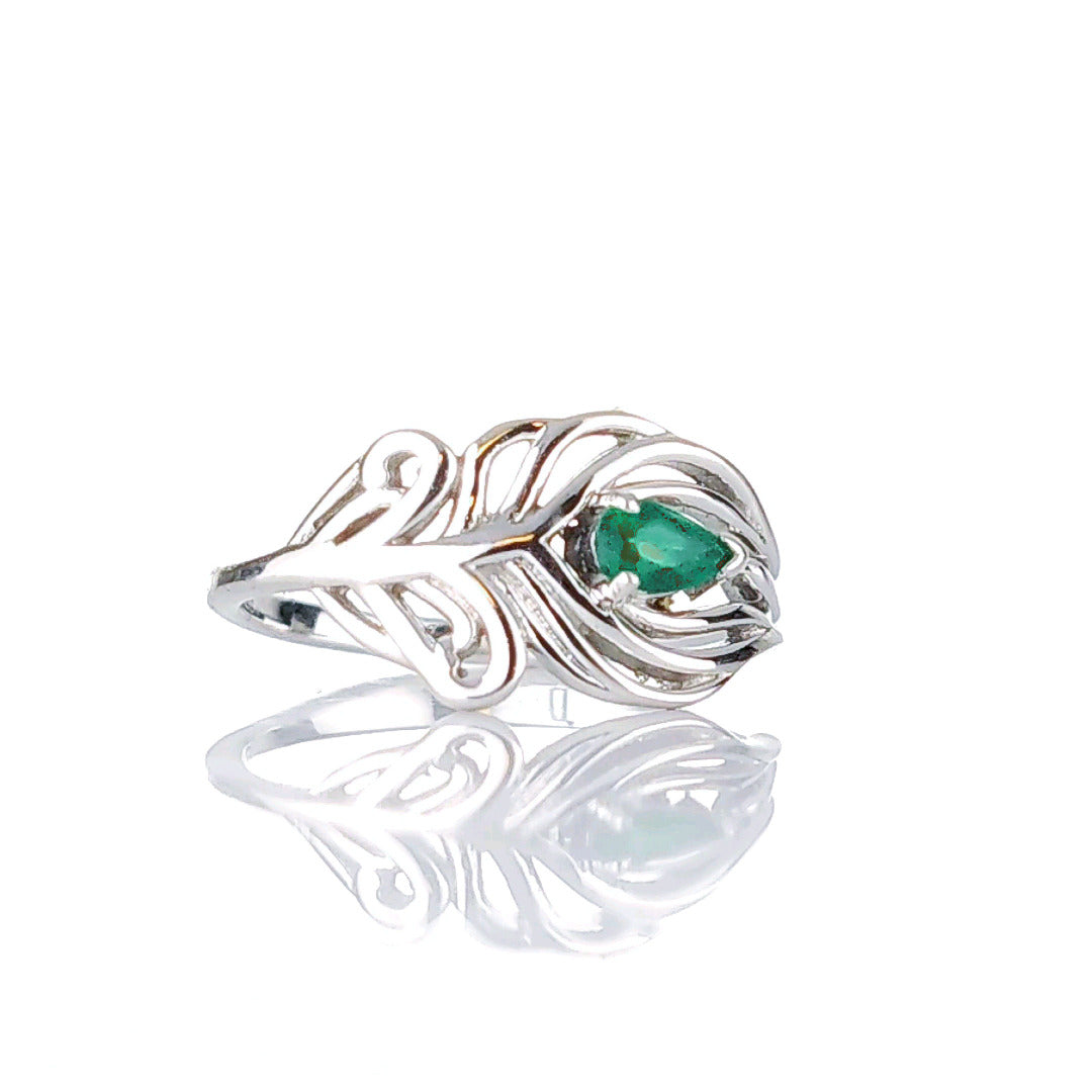 Sterling Silver Onyx Green Ring Adjustable Size I-T Peacock Feather