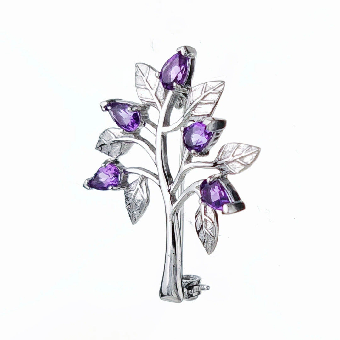 Amethyst Brooch Tree of Life Sterling Silver