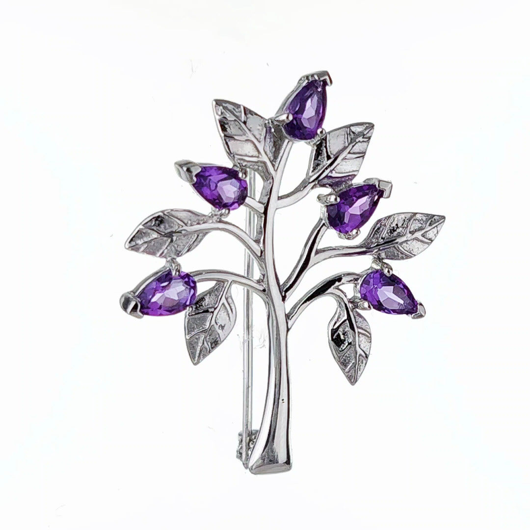 Amethyst Brooch Tree of Life Sterling Silver