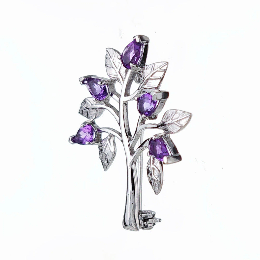 Amethyst Brooch Tree of Life Sterling Silver