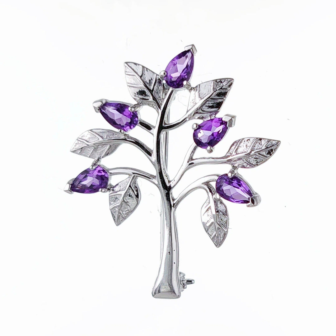 Amethyst Brooch Tree of Life Sterling Silver