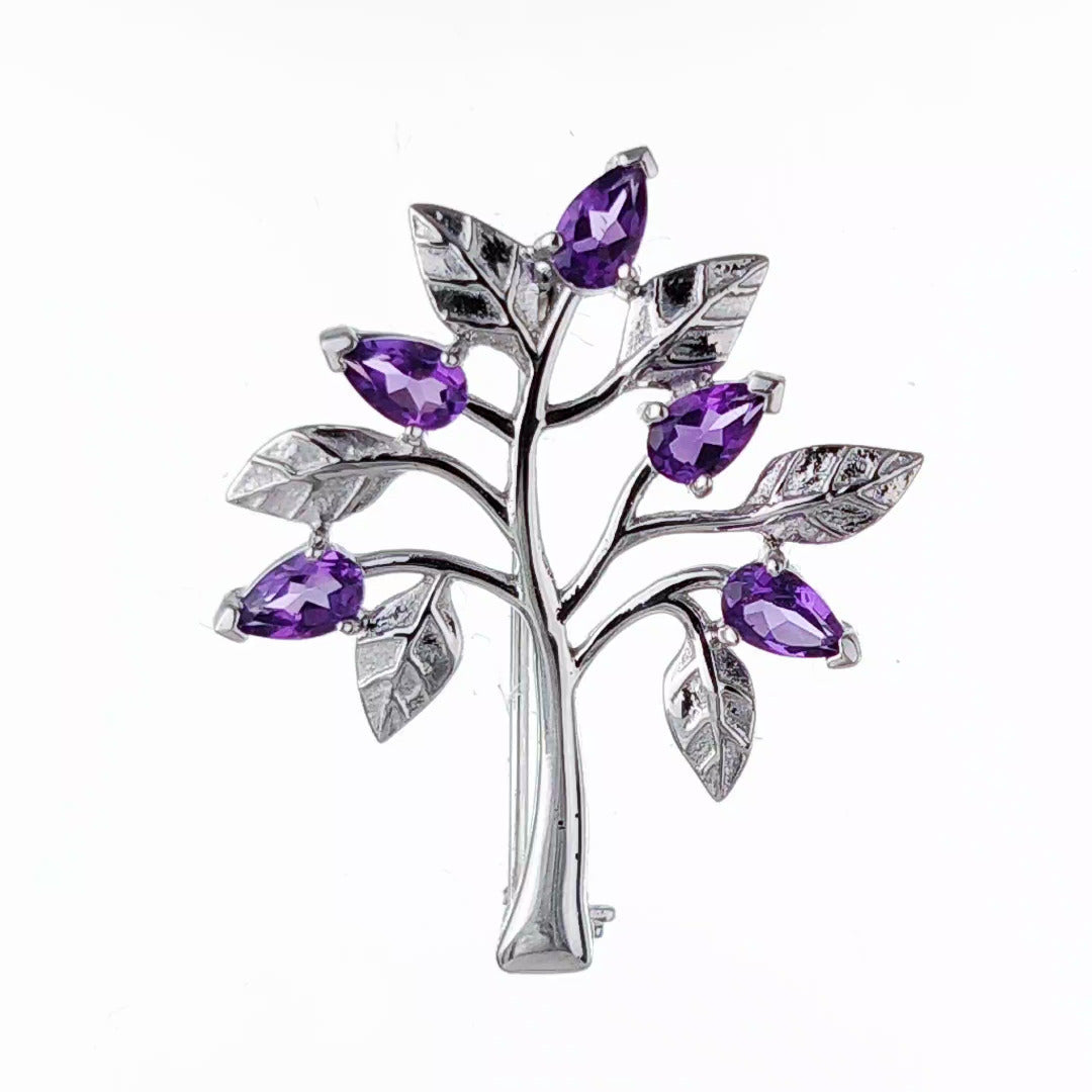 Amethyst Brooch Tree of Life Sterling Silver