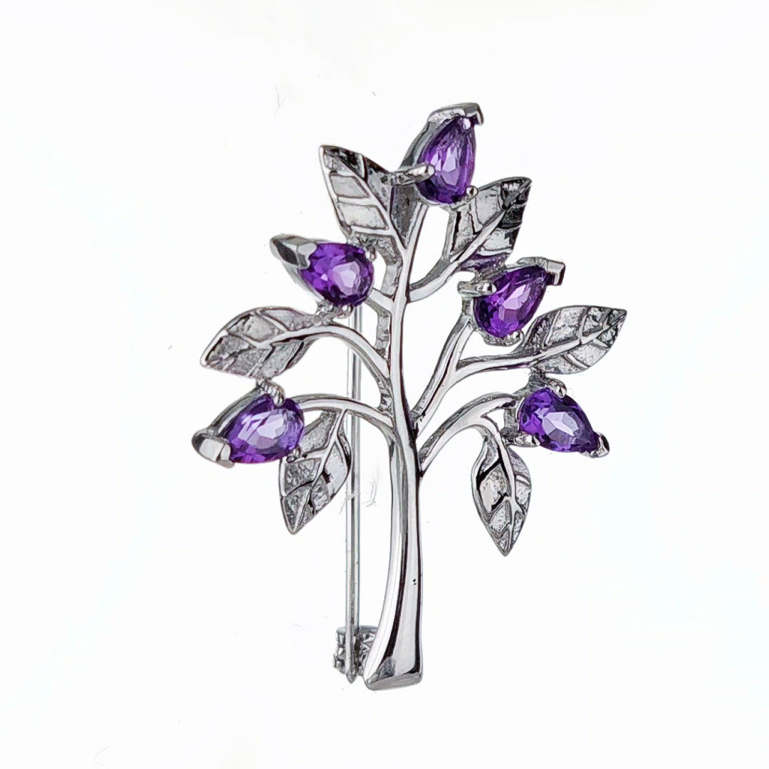 Amethyst Brooch Tree of Life Sterling Silver