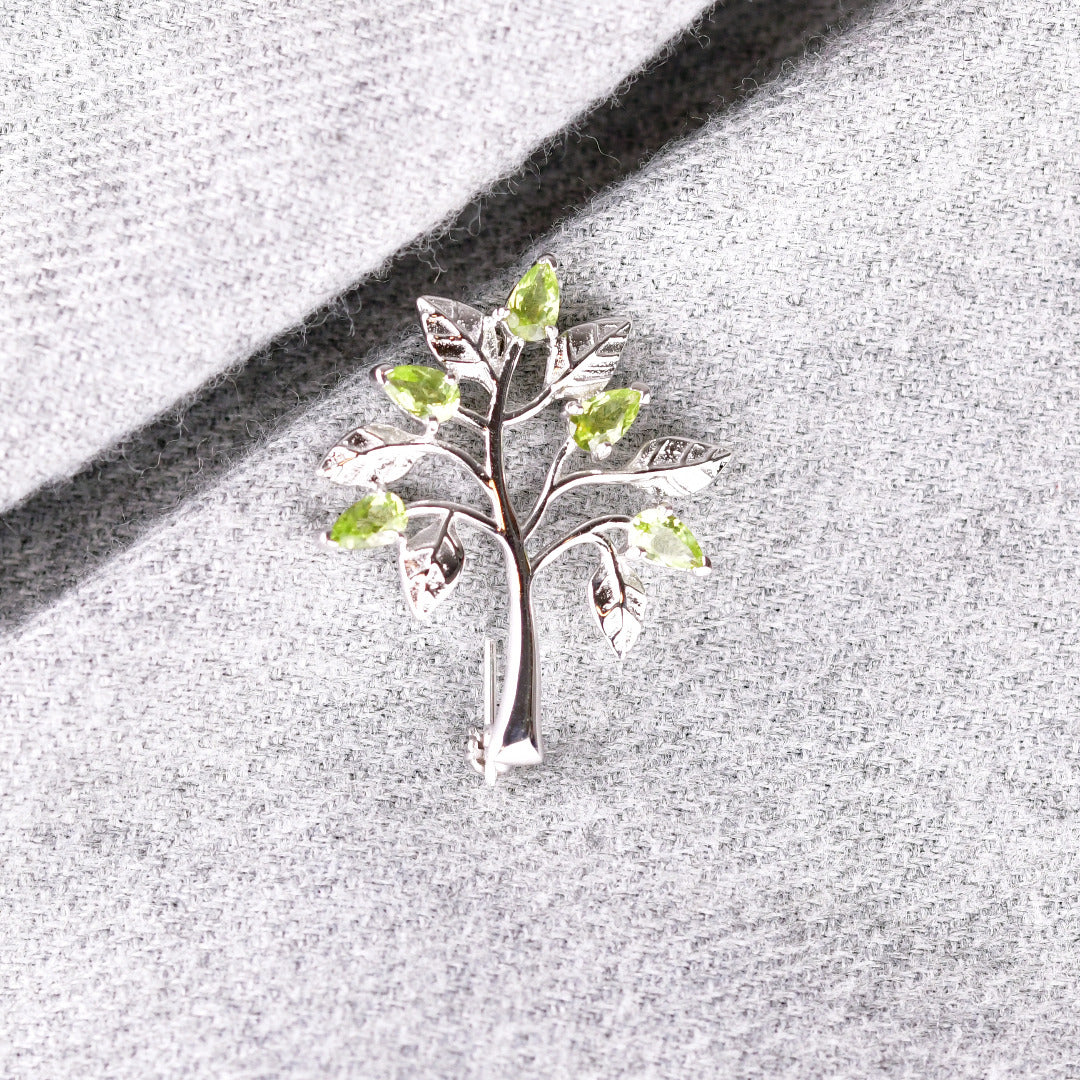 Peridot Brooch Tree of Life Sterling Silver Green 1ct