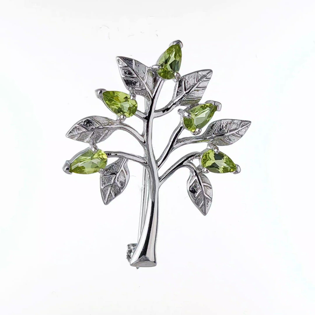 Peridot Brooch Tree of Life Sterling Silver Green 1ct