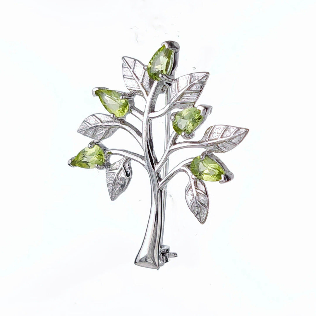 Peridot Brooch Tree of Life Sterling Silver Green 1ct