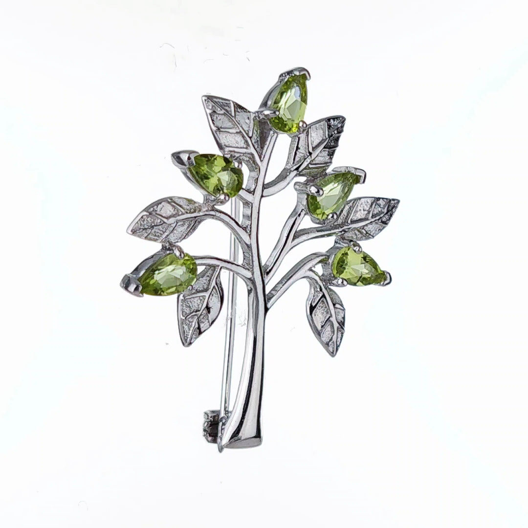 Peridot Brooch Tree of Life Sterling Silver Green 1ct