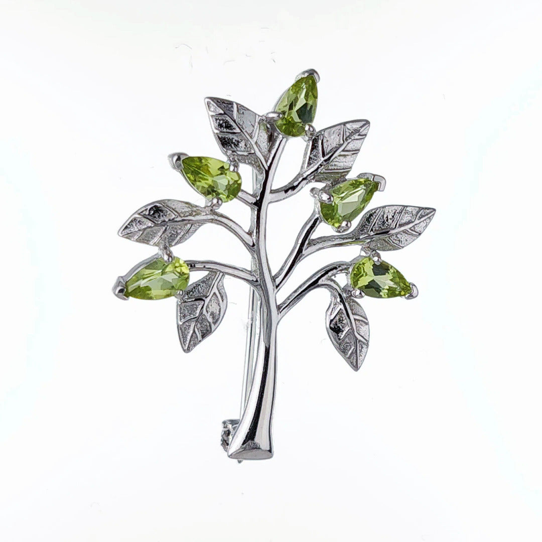 Peridot Brooch Tree of Life Sterling Silver Green 1ct